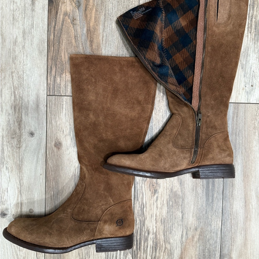 NWT Born Tan Suede Leather Boots with Zipper sz 6m Perfect Fall - Picture 14 of 16